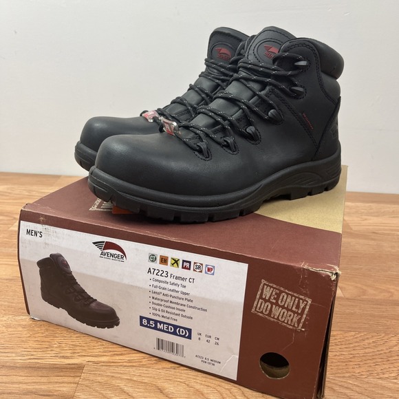 Avenger Framer CT Men\'s Black Work Boots Size 8.5 Composite Safety Toe NEW A7223 main image 6